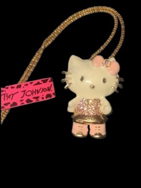Hello Kitty-Style Cream and Pink large Pendant Necklace with Gold Cord